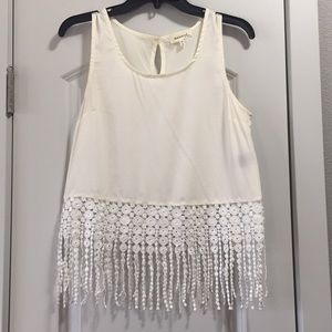Monteau white fringe top size M